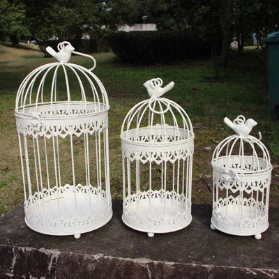 Modern Iron Wrought Metal Birdcage - White Hanging Flowerpot for Succulent Plants