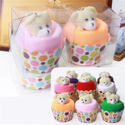 Creative Cake-Shaped Face Towels with Lovely Bear Toy – Perfect Gift for Any Occasion