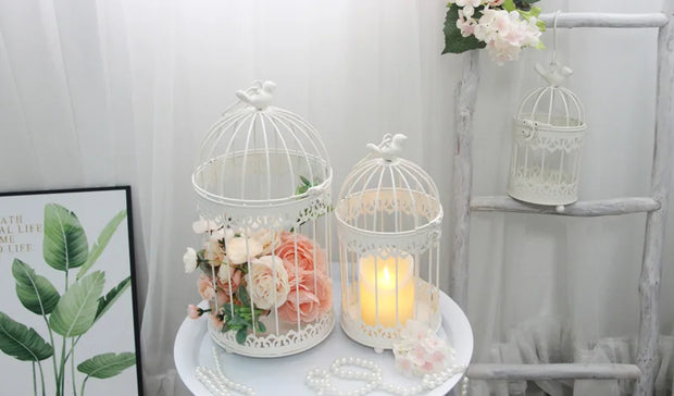 Modern Iron Wrought Metal Birdcage - White Hanging Flowerpot for Succulent Plants