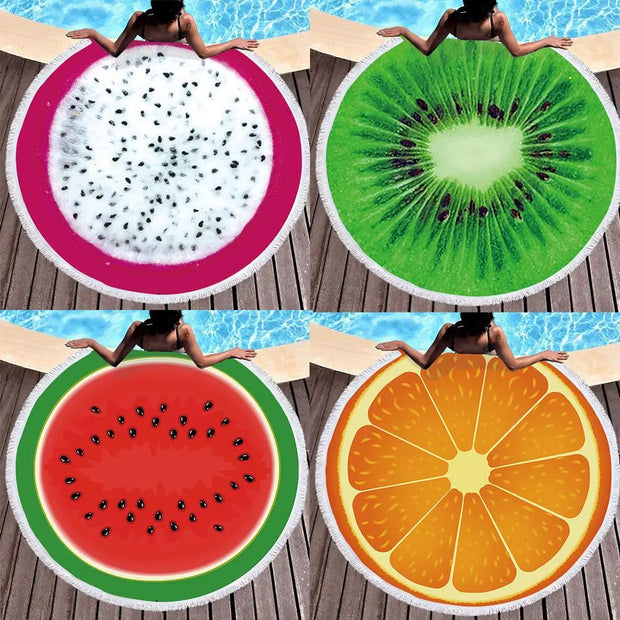 Round Beach Towel - Quick-Dry, Absorbent Polyester-Cotton Sea Blanket with Digital Print, Yoga Mat, Picnic Blanket