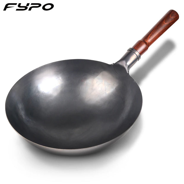 Traditional Iron Wok with Glass Lid Non-Stick for Gas Cooker