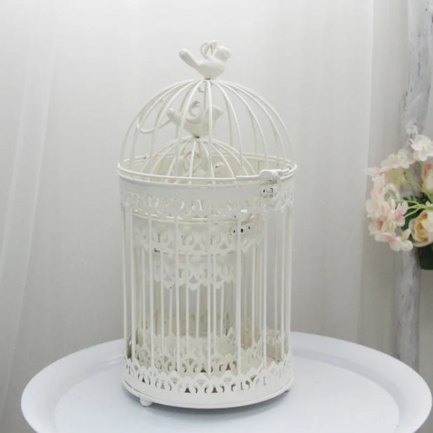 Modern Iron Wrought Metal Birdcage - White Hanging Flowerpot for Succulent Plants