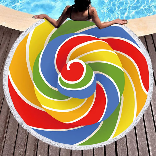 Round Beach Towel - Quick-Dry, Absorbent Polyester-Cotton Sea Blanket with Digital Print, Yoga Mat, Picnic Blanket