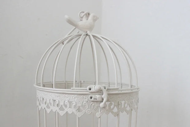 Modern Iron Wrought Metal Birdcage - White Hanging Flowerpot for Succulent Plants