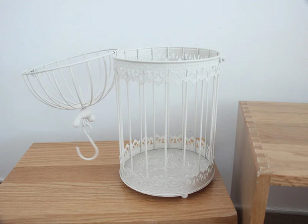 Modern Iron Wrought Metal Birdcage - White Hanging Flowerpot for Succulent Plants