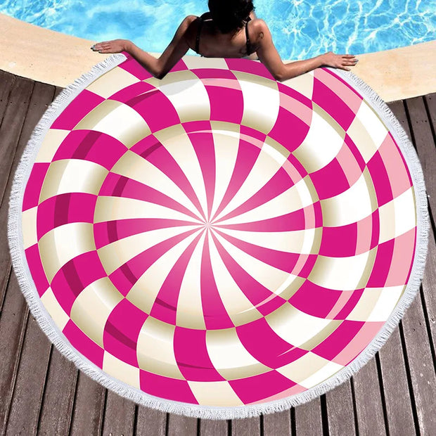 Round Beach Towel - Quick-Dry, Absorbent Polyester-Cotton Sea Blanket with Digital Print, Yoga Mat, Picnic Blanket