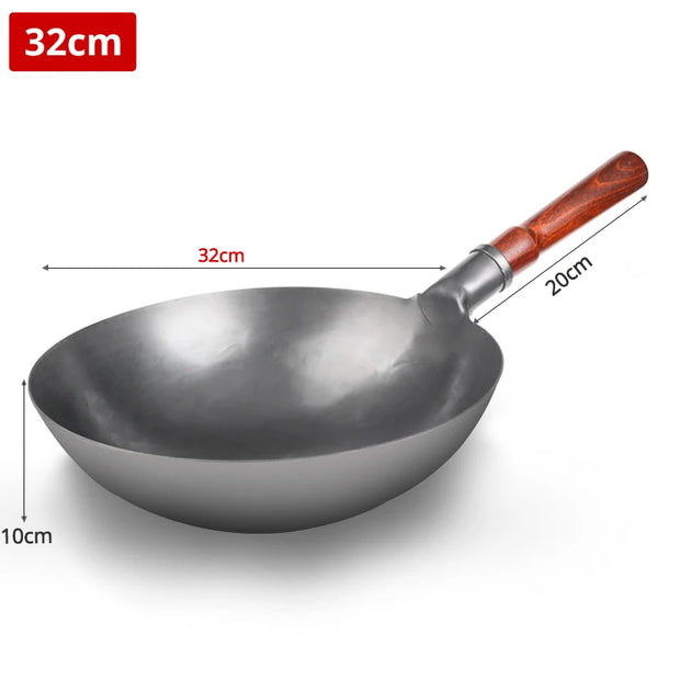 Traditional Iron Wok with Glass Lid Non-Stick for Gas Cooker