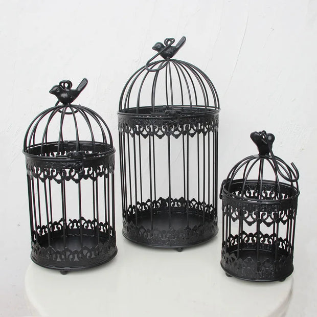 Modern Iron Wrought Metal Birdcage - White Hanging Flowerpot for Succulent Plants