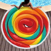 Round Beach Towel - Quick-Dry, Absorbent Polyester-Cotton Sea Blanket with Digital Print, Yoga Mat, Picnic Blanket