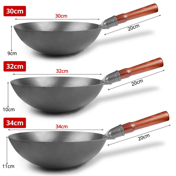 Traditional Iron Wok with Glass Lid Non-Stick for Gas Cooker