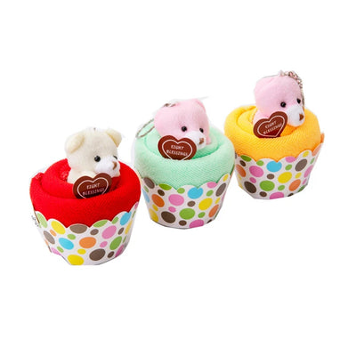 Creative Cake-Shaped Face Towels with Lovely Bear Toy – Perfect Gift for Any Occasion