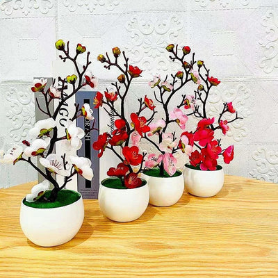 Artificial Bonsai Tree Plants – Small Simulation Potted Plants, Fake Flowers, Home Desk Decor, 21pcs