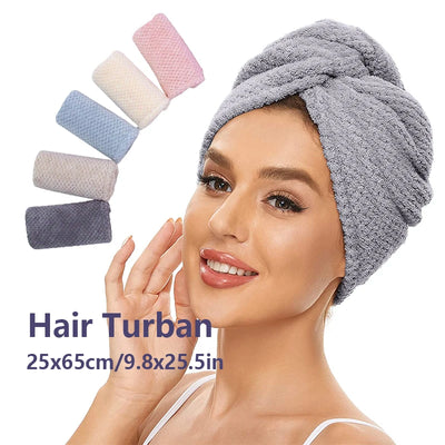 Solid Color Absorbent Hair Towel Wrap with Button Closure