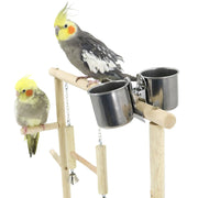 Parrot Playstand – Wooden Bird Playground with Feeder Cups, Climbing Toy for Parakeets, Cockatiels, and Lovebirds