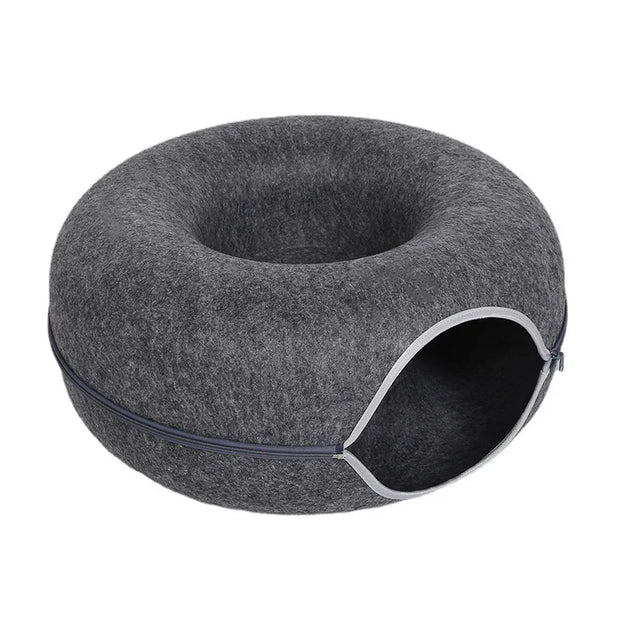 Donut Cat Bed for 2 Cats Pet Cat Tunnel Toys Kitten House Basket Interactive Play Toys for Cats Natural Felt Rabbit Cave Nest