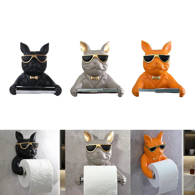 Resin Dog Sculpture Wall-Mounted Toilet Paper Holder – Creative Bathroom Storage