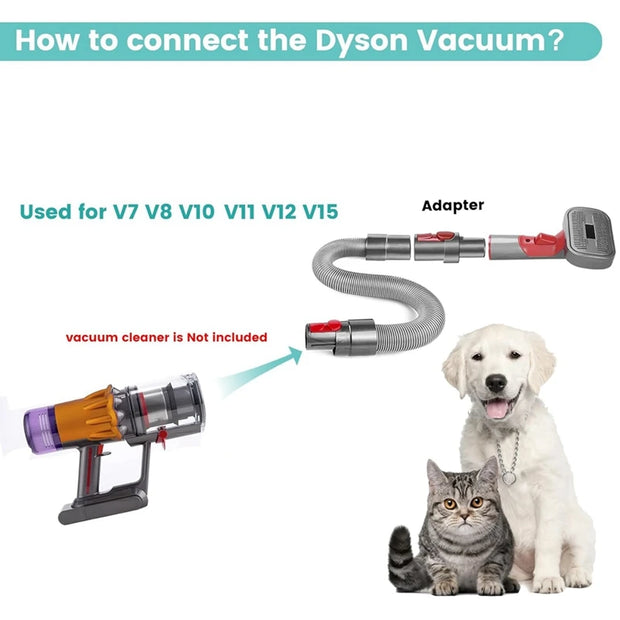 Dyson Pet Grooming Kit – Compatible with V7, V8, V10, V11, V12, V15 – Vacuum Brush Attachments for Dog & Cat Grooming with Extendable Hose