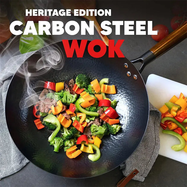 Lightweight Cast Iron Stir Fry Pan – Pre-Seasoned, Non-Stick Wok with Wooden Handle