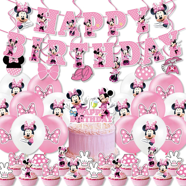 Minnie Mouse Birthday Party Supplies – Disposable Tableware, Balloons, Cups, Plates, Tablecloth, Baby Shower Decorations