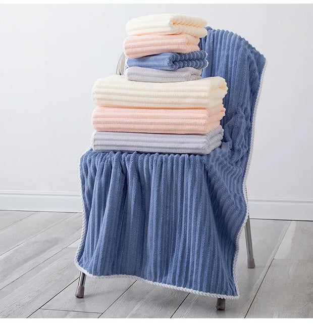 KAMAO Striped Velvet Coral Velvet Bath Towel - Quick Drying, Soft and Absorbent