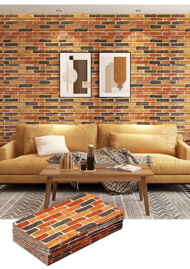 Self-Adhesive 3D Foam Brick Wall Stickers – Waterproof Retro PVC Wallpaper for Living Room, Bedroom, and TV Background