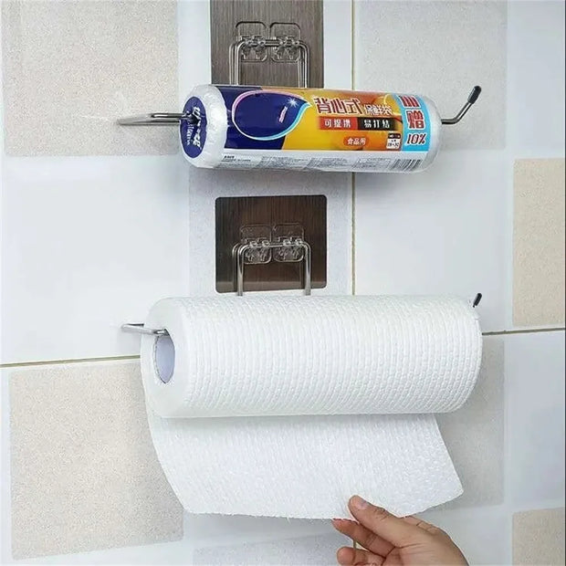 Stainless Steel Kitchen Paper Towel Holder – Self-Adhesive, Rotatable, No Drilling