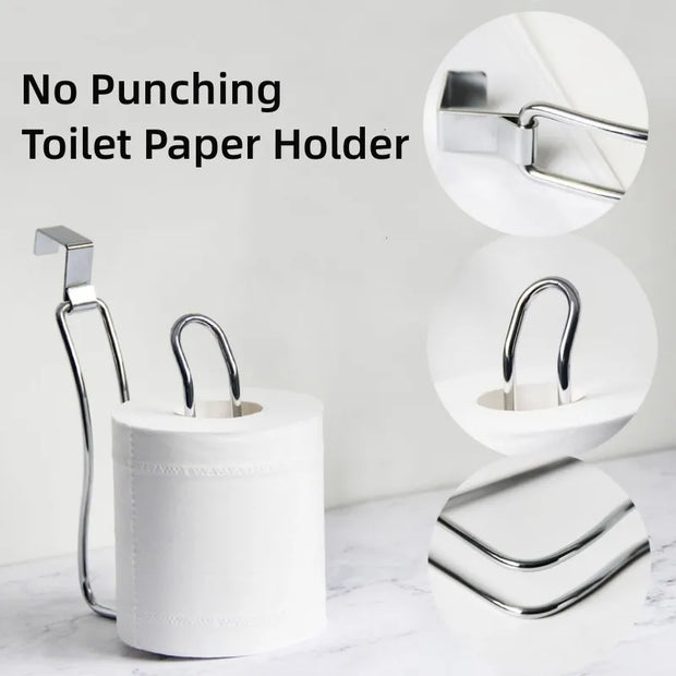 Stainless Steel Wall Mount Toilet Paper Holder – Rustproof, No Punching Installation