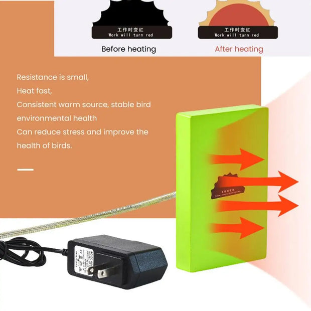 Bird Heater for Cage – 12V Safe Temperature Control, Anti-Bite &amp; Waterproof, Ideal for Parrots, Hamsters, and Small Pets