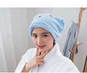 Cute Bear Microfiber Hair Drying Hat - Super Absorbent Bath Towel Cap