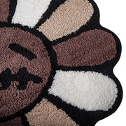 Smiling Face Tufted Flower Rug – Round Rainbow Bathroom Rug, Non-Slip, Machine Washable