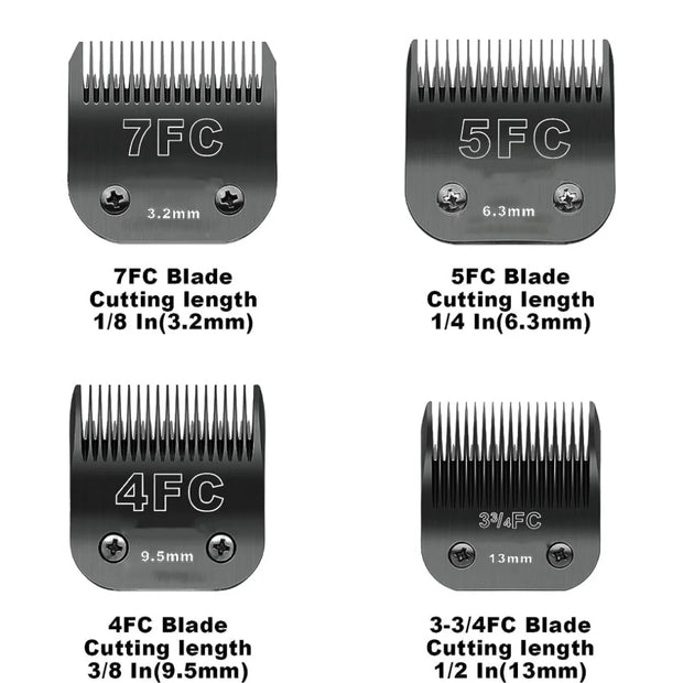 Dog Grooming Clipper Blade Set (4 Pack) - Compatible with Andis, Oster, Wahl KM Series