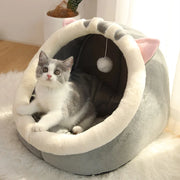 Cozy Cat Bed with Animal Ear Design - Breathable Semi-Closed Pet Nest