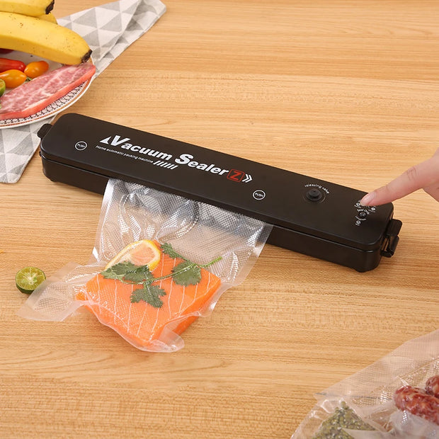 220V/110V Vacuum Sealer Packaging Machine with 10 Free Vacuum Bags - Household Black Food Sealer