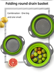 Folding Silicone Drain Basket, Collapsible Strainer for Fruits & Vegetables, Kitchen Storage Tool, 24x19.5cm