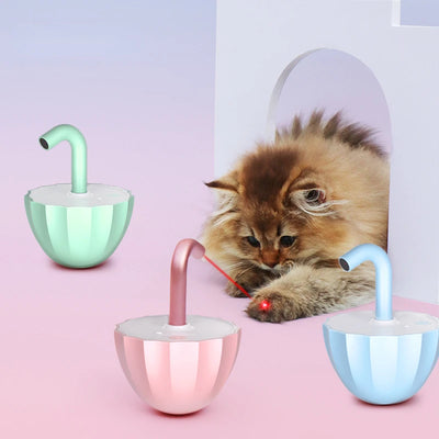 Interactive Bubble Tea Laser Cat Toy – Rechargeable Tumbler Design with Treat Dispenser, 360° Rotation