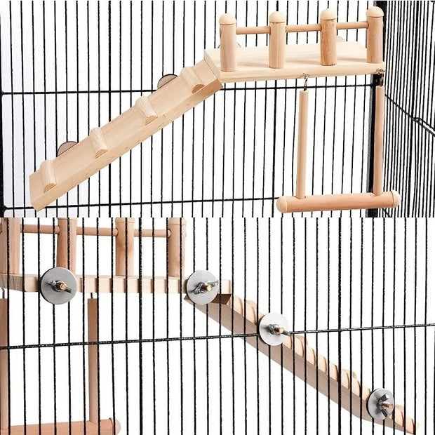 Wooden Bird Toy Set with Swing, Ladder, and Stand Platform for Small to Medium Birds