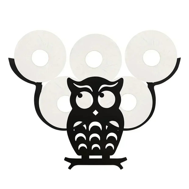 Steel Toilet Paper Holder with Owl &amp; Sheep Design – Wall-Mounted Bathroom Towel Roll Shelf, Home Storage & Decoration