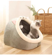 Cozy Cat Bed with Animal Ear Design - Breathable Semi-Closed Pet Nest