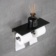 Aluminum Double Roll Toilet Paper Holder with Shelf