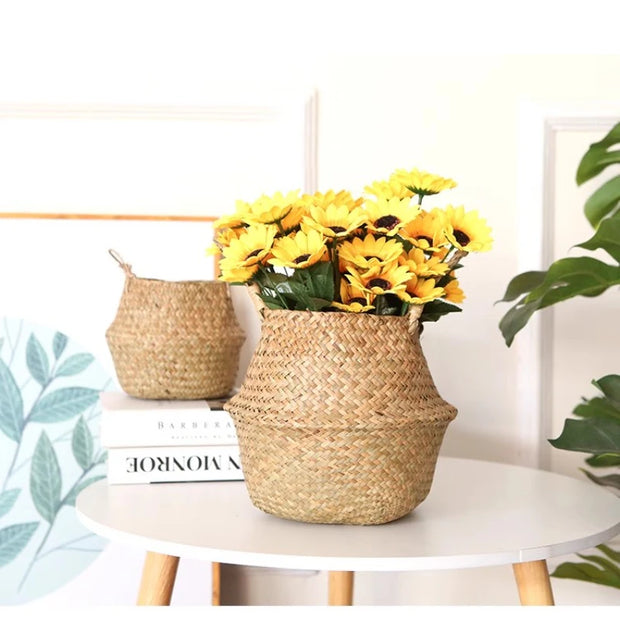 Handmade Rattan Woven Storage Basket - Multi-Use Decorative Flower Pot Cover & Handheld Basket | Rustic Home Décor