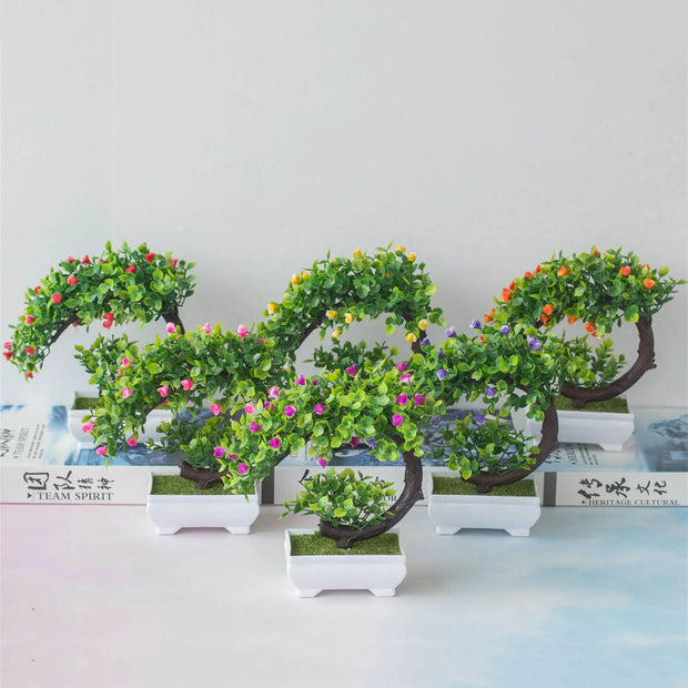 Artificial Bonsai Tree Potted Plants – Simulated Fake Flowers for Table Decor, Room Ornaments