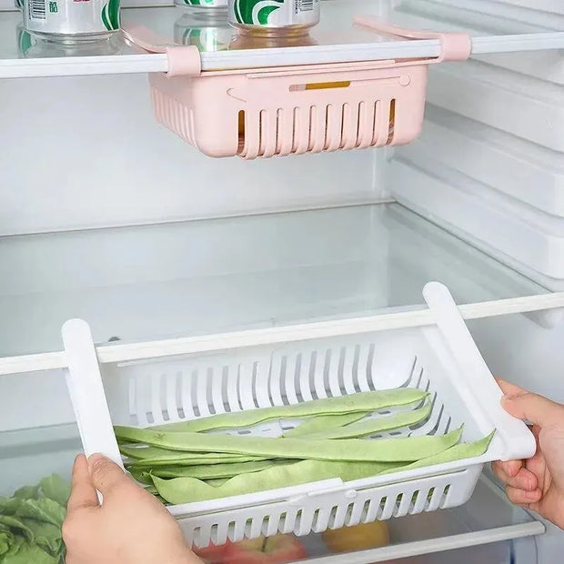 Expandable Fridge Organizer Drawer - Flexible Storage Basket for Refrigerator & Freezer | Durable, Space-Saving Design