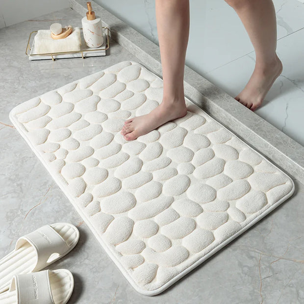 Cobblestone Embossed Memory Foam Bathroom Mat – Non-Slip, Super Absorbent, Soft Coral Fleece, Eco-Friendly