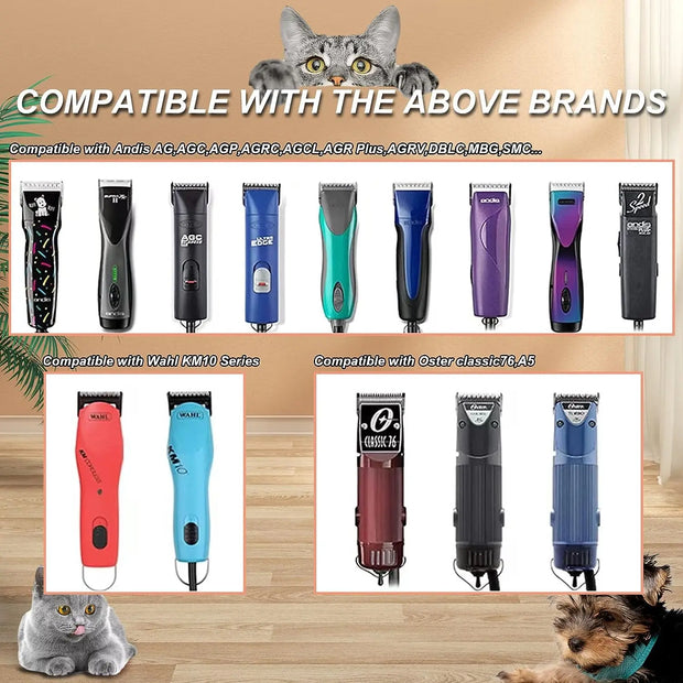 Dog Grooming Clipper Blade Set (4 Pack) - Compatible with Andis, Oster, Wahl KM Series