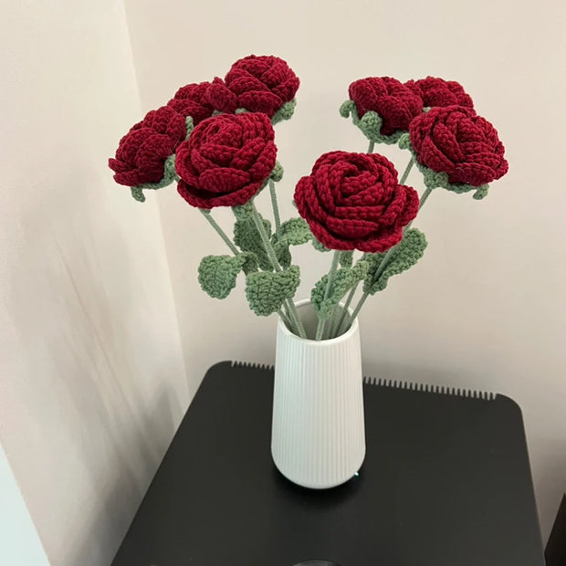 1PC Artificial Knitted Rose Bouquet - Modern Elegance for Home Décor, Weddings & Special Occasions