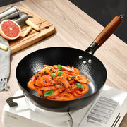 Lightweight Cast Iron Stir Fry Pan – Pre-Seasoned, Non-Stick Wok with Wooden Handle