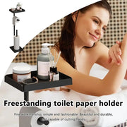 Free Standing Toilet Paper Holder Stand with Storage Rack – Carbon Steel Bathroom Organizer