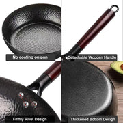 Lightweight Cast Iron Stir Fry Pan – Pre-Seasoned, Non-Stick Wok with Wooden Handle