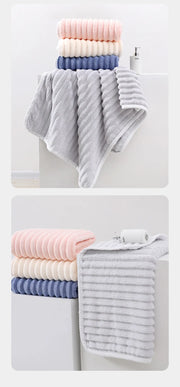 KAMAO Striped Velvet Coral Velvet Bath Towel - Quick Drying, Soft and Absorbent