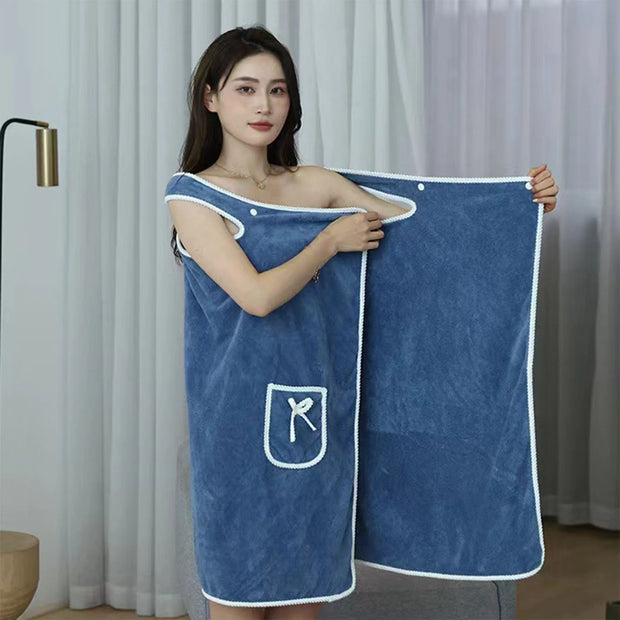 Wearable Bath Towel Wrap - Coral Fleece Absorbent Bath Skirt for Women